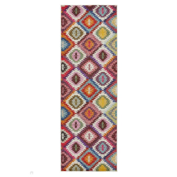 Carnaval CAR106 Modern Geometric Tribal Diamond Durable Easy-Care Polypropylene Low Profile Short Pile Multicolour Runner-Concept Looms-Rug Love - The Most Loved Rug Store